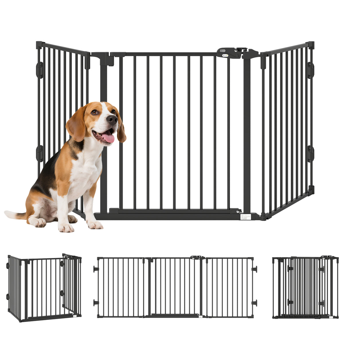 Barreira de Segurança para Cães Barreira para Cães Dobrável Barreira de Proteção para Lareira 202,5 cm com Porta para Escada Corredor Preto — foto 1