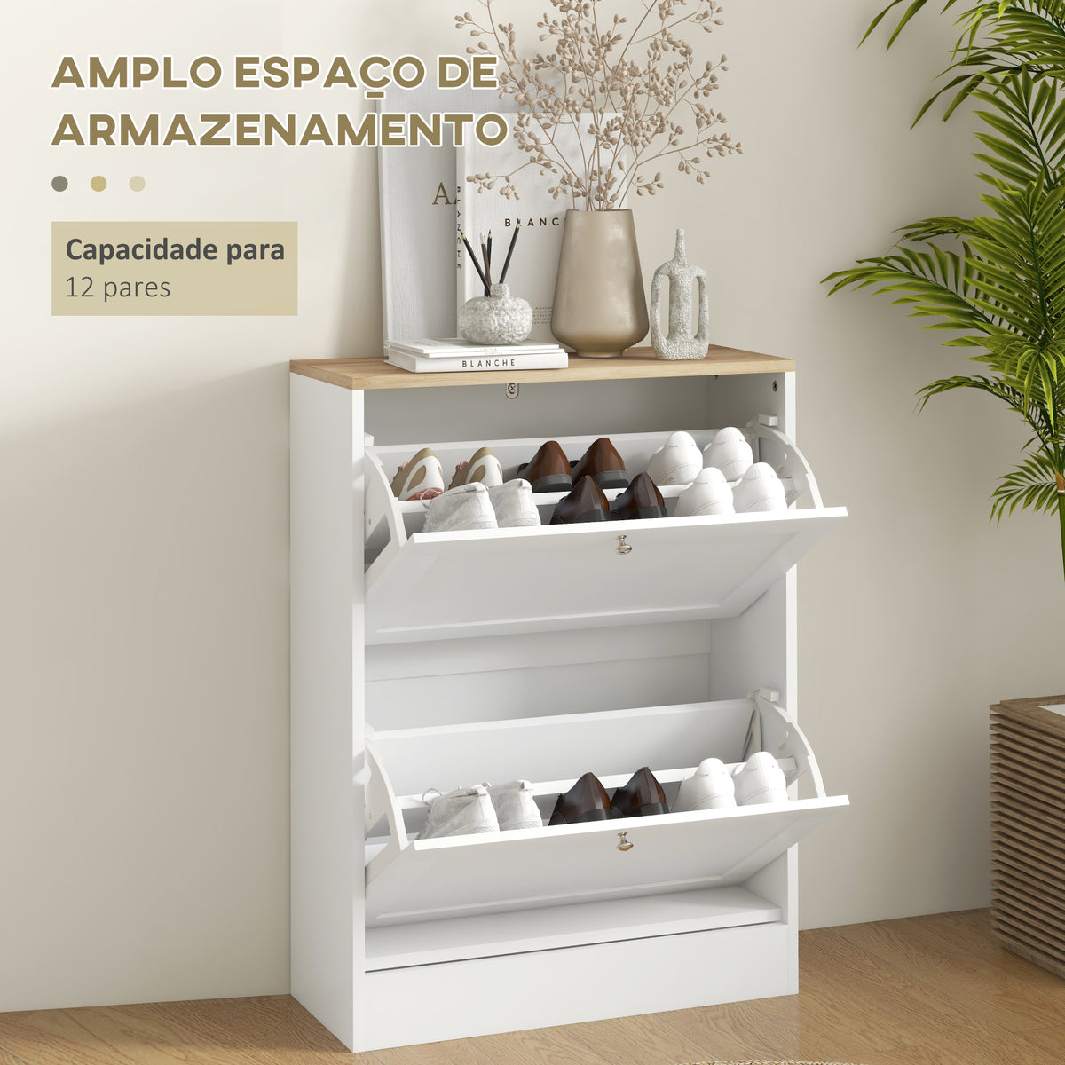 Sapateira Estreita com 2 Portas Sapateira para Entrada com Prateleiras Ajustáveis para 12 Pares de Sapatos 60x24x80 cm Branco — foto 4
