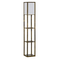 Candeeiro de Pé de Madeira com 3 Prateleiras De Armazenamento para Lâmpada E27 Potência Máx. 40W Candeeiro Moderno para Sala de Estar Dormitório 26x26x160 cm Marrom Rústico — foto 1