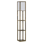 Candeeiro de Pé de Madeira com 3 Prateleiras De Armazenamento para Lâmpada E27 Potência Máx. 40W Candeeiro Moderno para Sala de Estar Dormitório 26x26x160 cm Marrom Rústico — foto 1