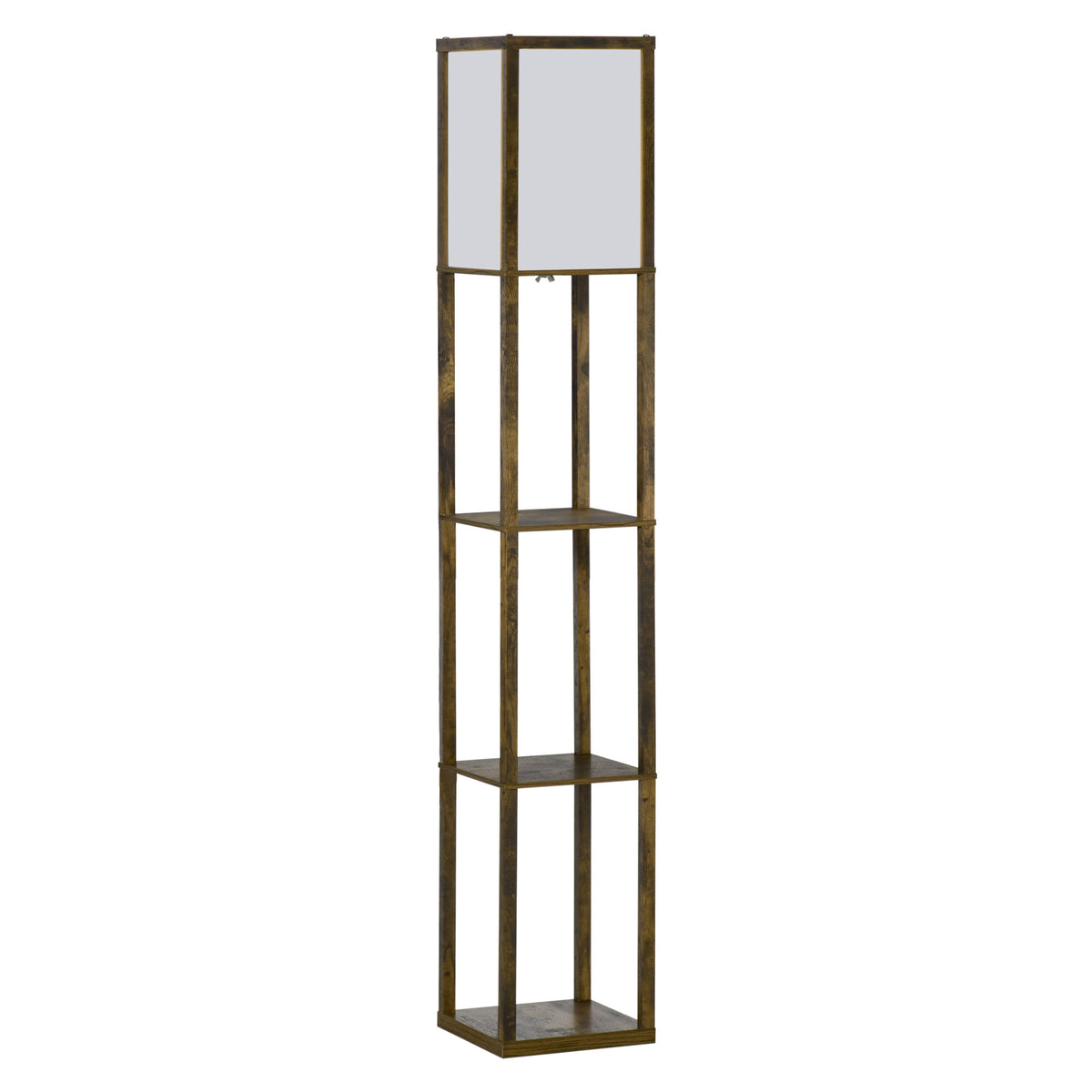 Candeeiro de Pé de Madeira com 3 Prateleiras De Armazenamento para Lâmpada E27 Potência Máx. 40W Candeeiro Moderno para Sala de Estar Dormitório 26x26x160 cm Marrom Rústico — foto 1