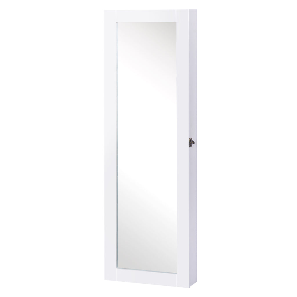 Espelho com Móvel de Bijuterias de Parede Espelho de Parede Organizador de Jóias com Ganchos e Ranhuras para Dormitórios 37x9,5x112cm Branco — foto 1