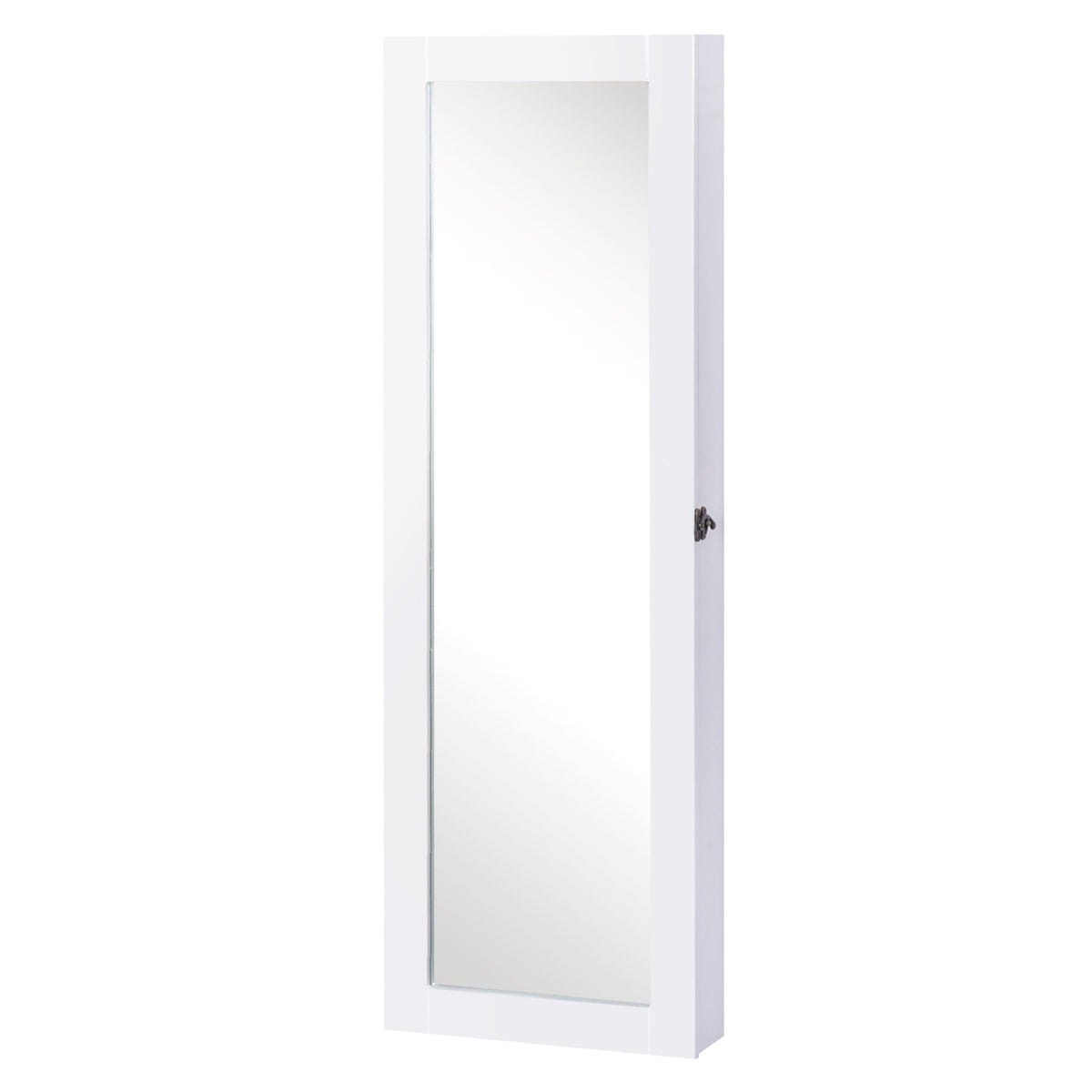 Espelho com Móvel de Bijuterias de Parede Espelho de Parede Organizador de Jóias com Ganchos e Ranhuras para Dormitórios 37x9,5x112cm Branco — foto 1