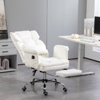 Cadeira de Massagem com 6 Pontos de Massagem Cadeira de Escritório com Apoio para os Pés Retrátil Altura Ajustável Controlo Remoto e Suporte Lombar Estofado em PU 69x65x107-115 cm Branco — foto 2