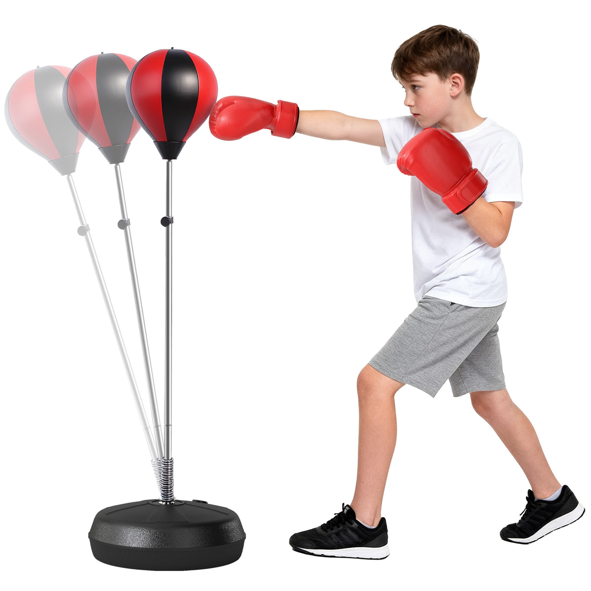 Punching Ball de Boxe com Altura Ajustável de 4 Níveis Base Recarregável com Água ou Areia e Luvas para Adolescentes Ø43x125-145 cm Vermelho e Preto — foto 1