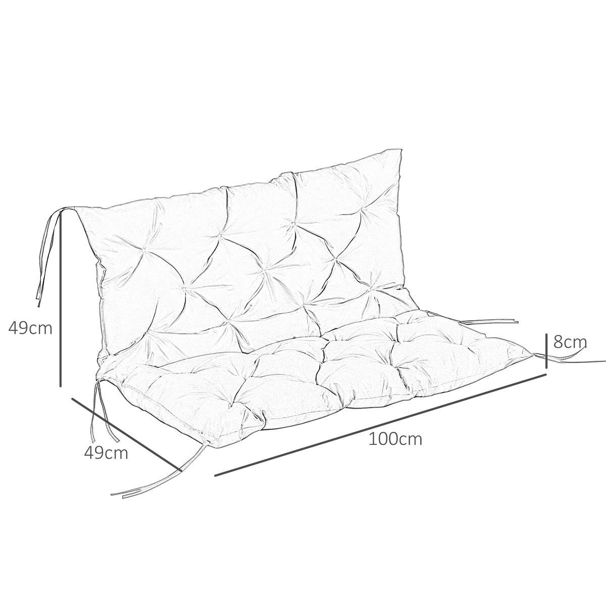 Almofada para Banco de Jardim com Encosto, 100x98x8 cm, Colchão de Banco de 2 Lugares para Interior e Exterior com Enchimento Espesso e Fitas de Fixação, para Baloiço, Terraço, Varanda, Preto — foto 3