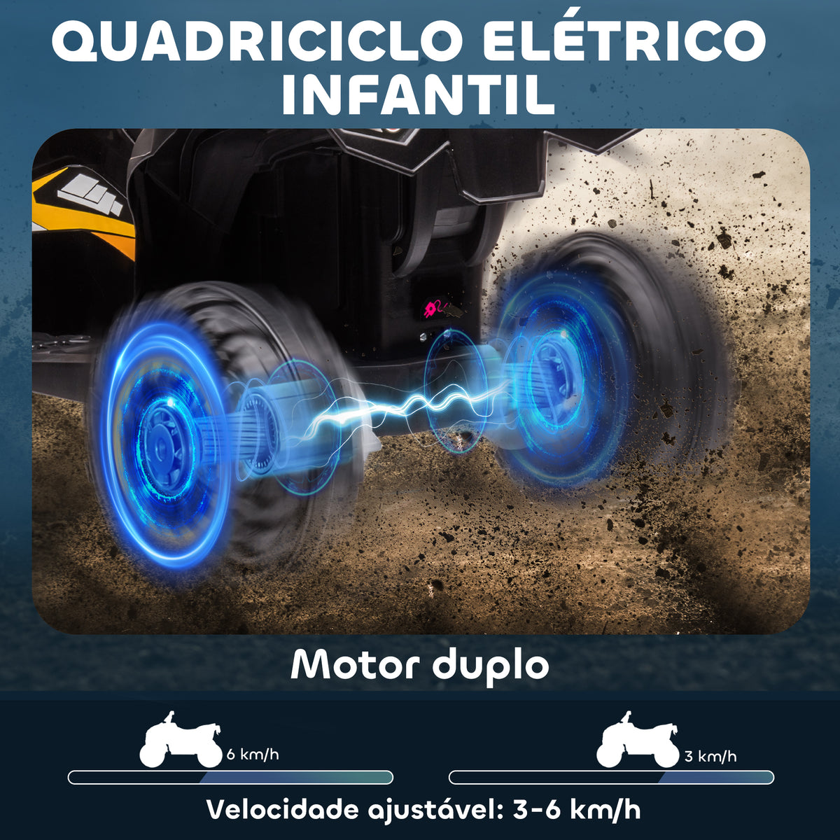 Quadriciclo Elétrico para Crianças de 3-5 Anos Veículo Eléctrico a Bateria 12V com 2 Motores Farol Música Velocidade Ajustável Avançar e Retroceder 83x53x55, 5cm Amarelo — foto 4