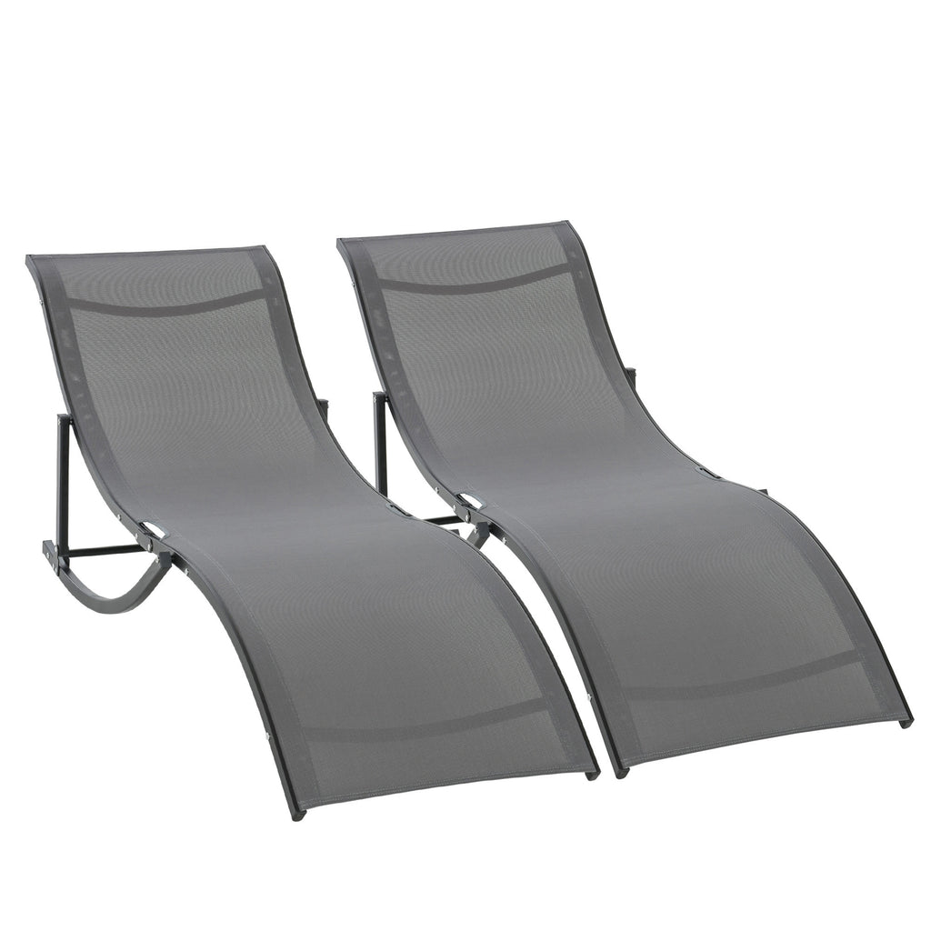 Conjunto 2 Espreguiçadeiras Ergonômicas Dobráveis ​​em Forma de S com Estrutura de Alumínio Textilene para Piscina Pátio Jardim e Varanda 165x61x63cm Cinza — foto 8