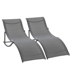Conjunto 2 Espreguiçadeiras Ergonômicas Dobráveis ​​em Forma de S com Estrutura de Alumínio Textilene para Piscina Pátio Jardim e Varanda 165x61x63cm Cinza — foto 8