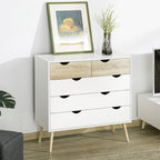 Cómoda com 5 Gavetas Cómoda de Quarto com Pés de Madeira Cómoda para Sala Escritório Estilo Nórdico 99x39x101 cm Branco e Carvalho — foto 6