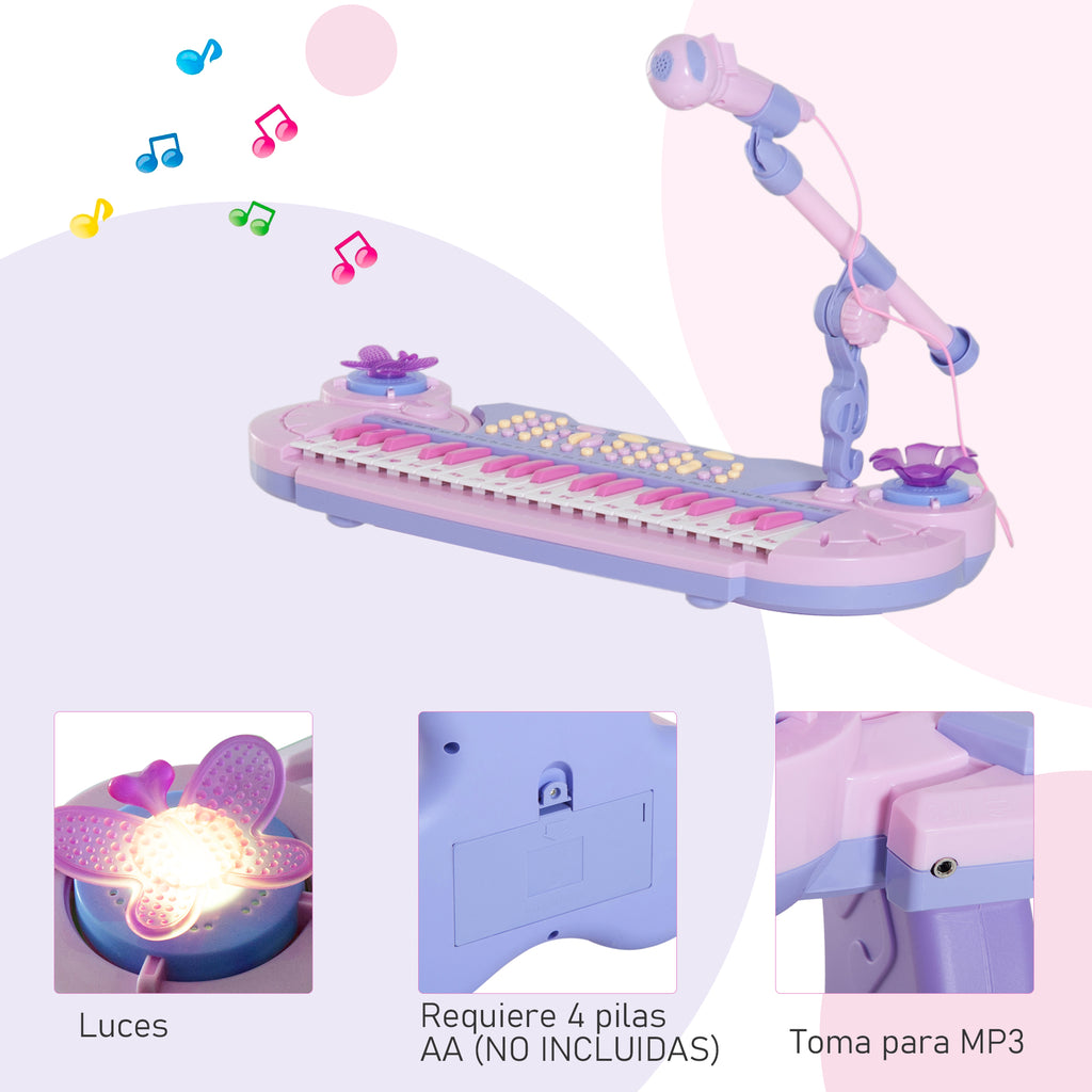 Órgão Electrónico Piano Infantil com Microfone Banquinho Luzes e 22 Canções cor Rosa — foto 7