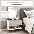 Conjunto de 2 Mesas de Cabeceira Flutuantes Mesas de Cabeceira Suspensas com 1 Gaveta e Prateleira Aberta para Dormitório 46x30x30 cm Carvalho e Branco — foto 4