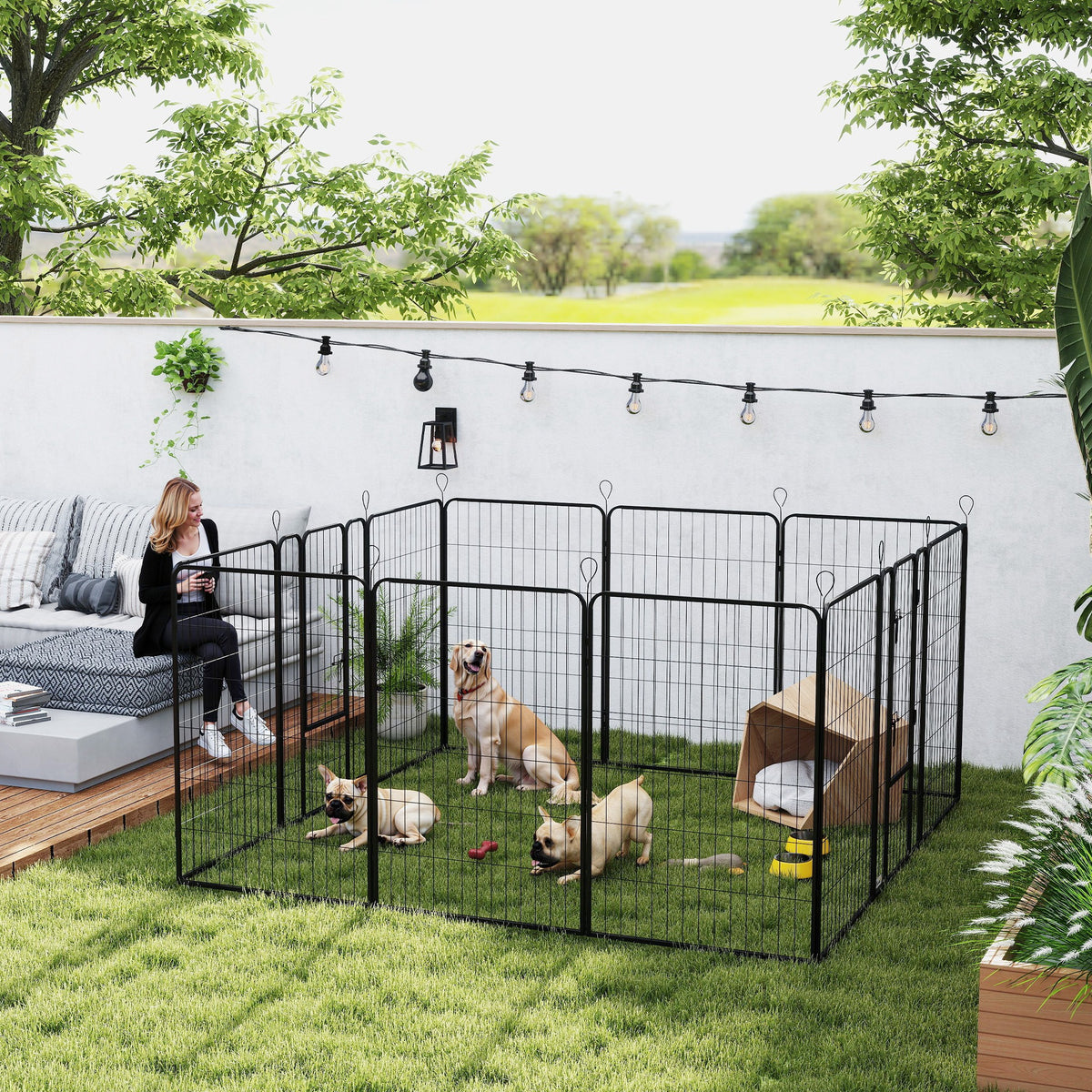 Parque para Cães com 12 Painéis Recinto para Animais de Estimação Modular com 2 Portas para Interior e Exterior Aço 80x120 cm Preto — foto 2