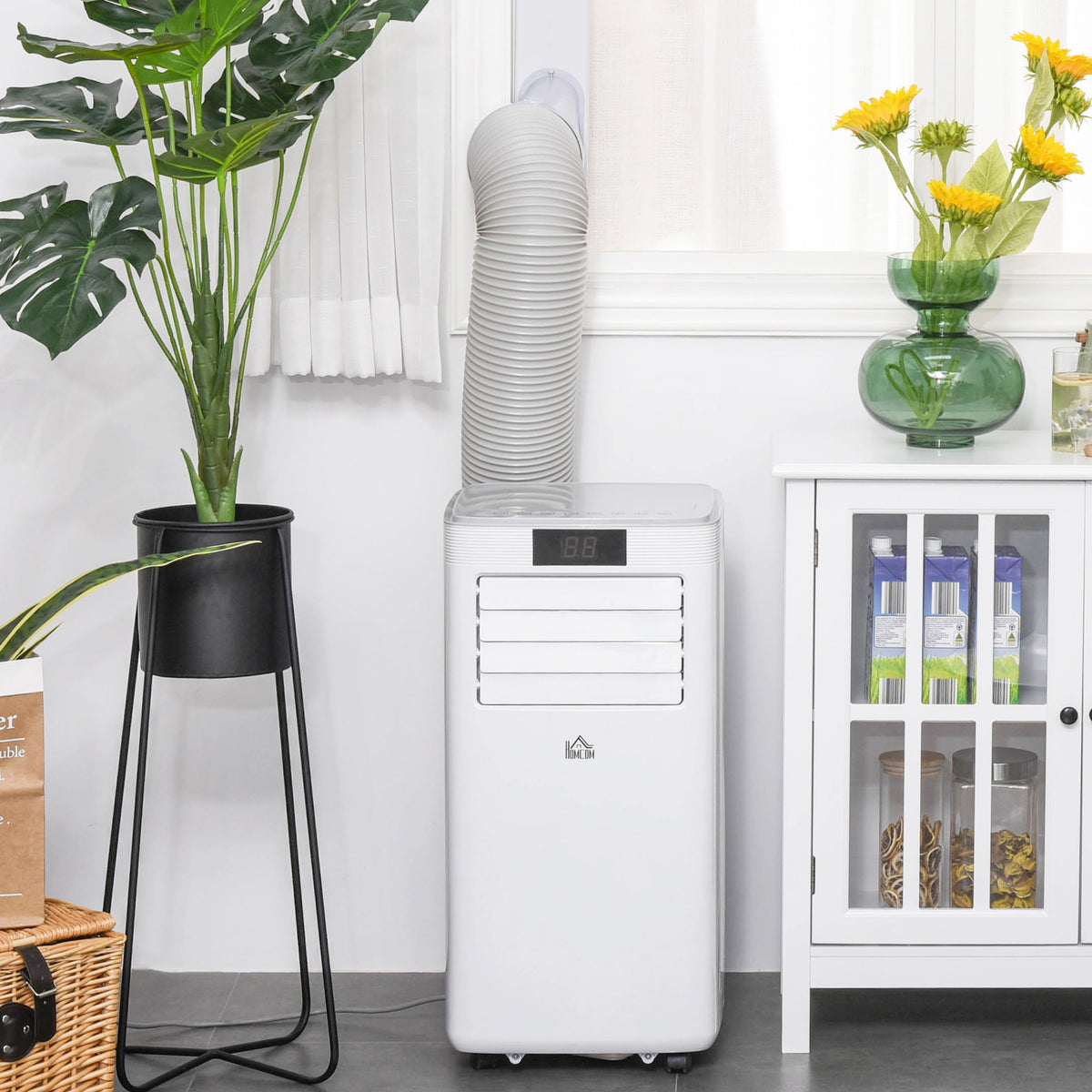 Ar Condicionador Portátil 4 em 1 Ventoinha Refrigerador e Desumidificador 2 Velocidades com Ecrã LED Controlo Remoto Silencioso 900W 38x35x70,5 cm Branco — foto 2