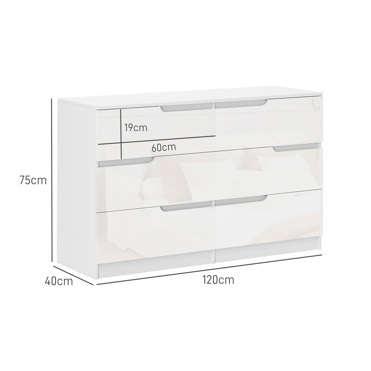Cómoda com 6 Gavetas Cómoda de Dormitório Moderna com Sistema Anti-Tombo Cómoda para Sala de Estar Corredor 120x40x75 cm Branco — foto 3