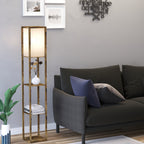 Candeeiro de Pé de Madeira com 3 Prateleiras De Armazenamento para Lâmpada E27 Potência Máx. 40W Candeeiro Moderno para Sala de Estar Dormitório 26x26x160 cm Marrom Rústico — foto 7