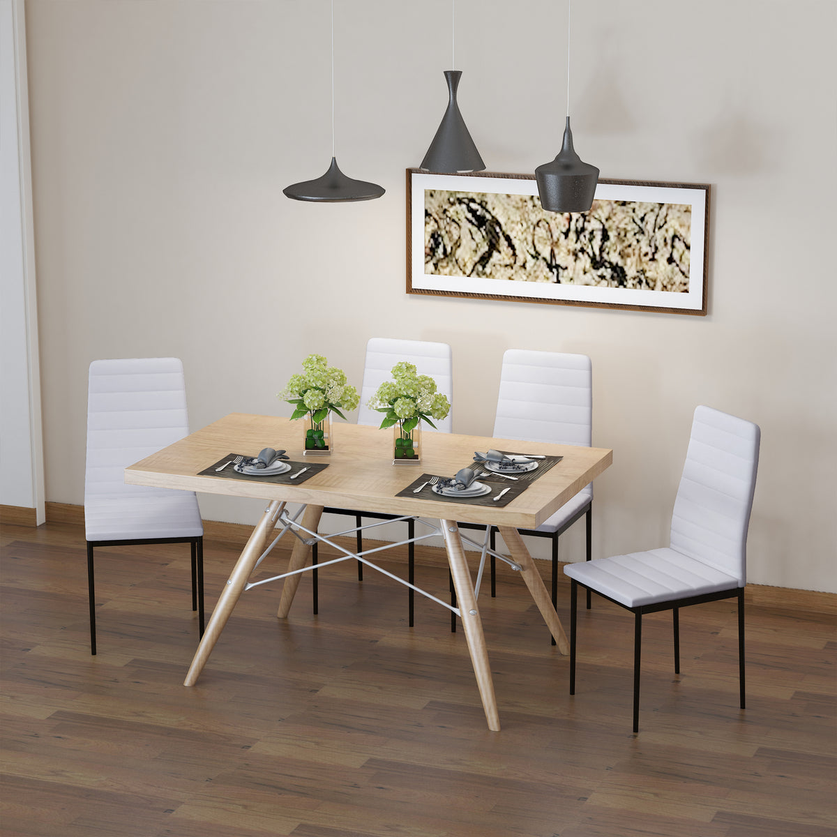 Conjunto de 4 Cadeiras de Sala de Jantar Estofadas em Linho e Pés de Metal Cadeiras Modernas para Cozinha Carga Máxima 120kg 41x50x97cm Branco — foto 2