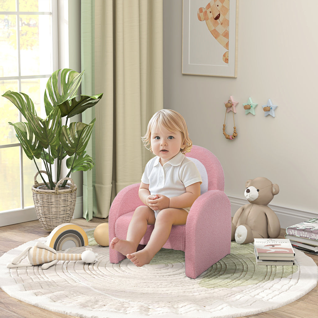 Poltrona para Crianças com Encosto em Forma de Arco-Íris Sofá para Crianças de 18-96 Meses Tecido Suave em Borrego Apoios de Braço Carga 45 kg 45x41x52 cm Rosa — foto 2