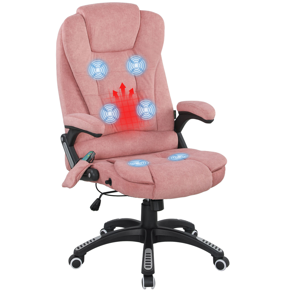 Cadeira de Massagem com 6 Pontos de Massagem Cadeira de Escritório Reclinável até 125° com Função de Aquecimento Altura Ajustável e Rodas para Estúdio 65x71x110-120 cm Rosa — foto 1