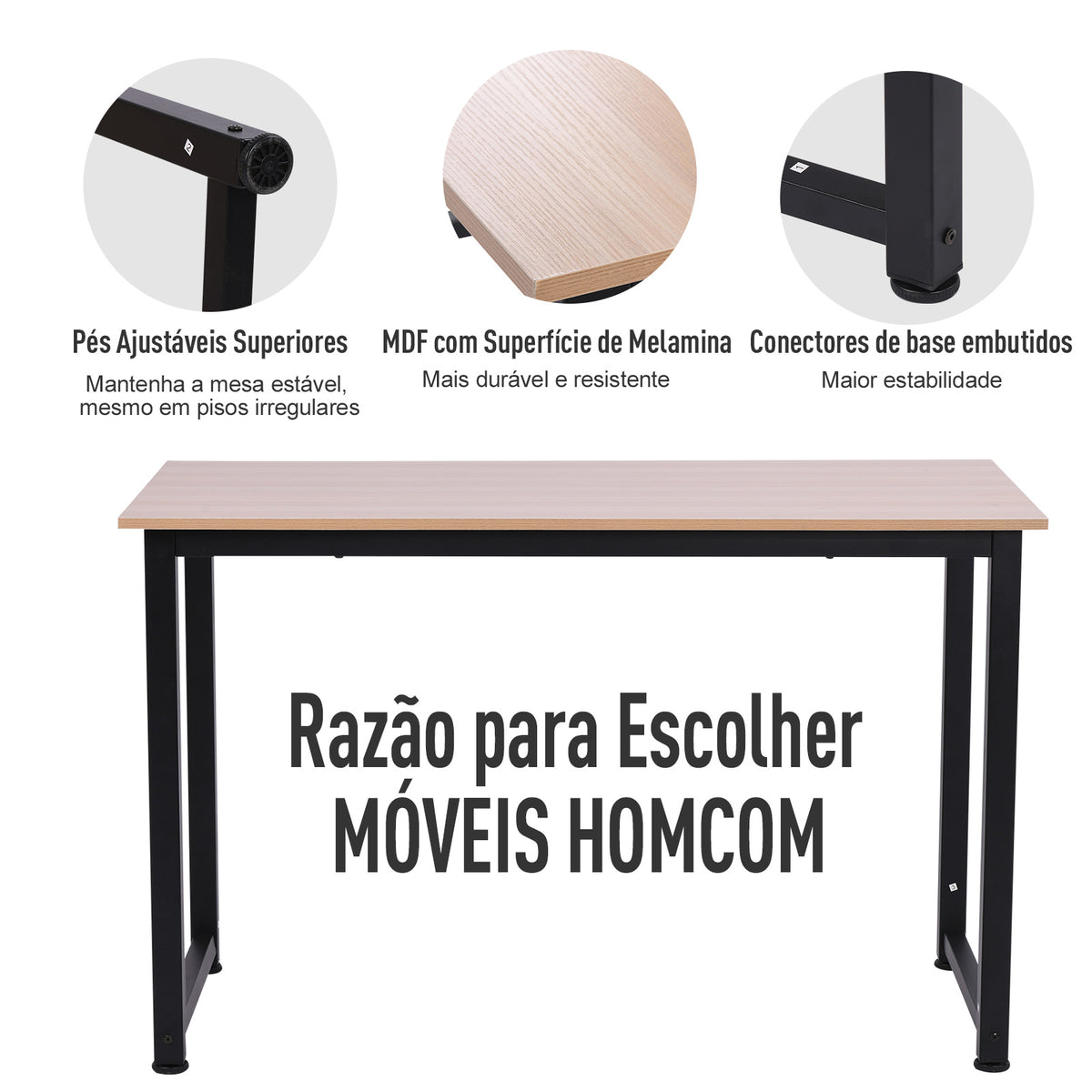 Secretária Moderna Mesa de Estudo com Estrutura de Aço e Pés Ajustáveis Mesa de Computador para Escritório Casa 120x60x76 cm Madeira e Preto — foto 5