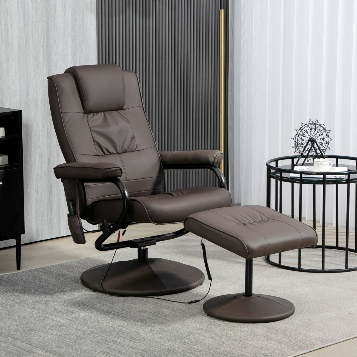 Poltrona de Massagem Elétrica com Banco para Apoiar os Pés Poltrona Relax Giratório Reclinável em até 145° com Controle Remoto e 10 Zonas de Massagem Estofado em PU 77x84x95 cm Marrom Escuro — foto 2