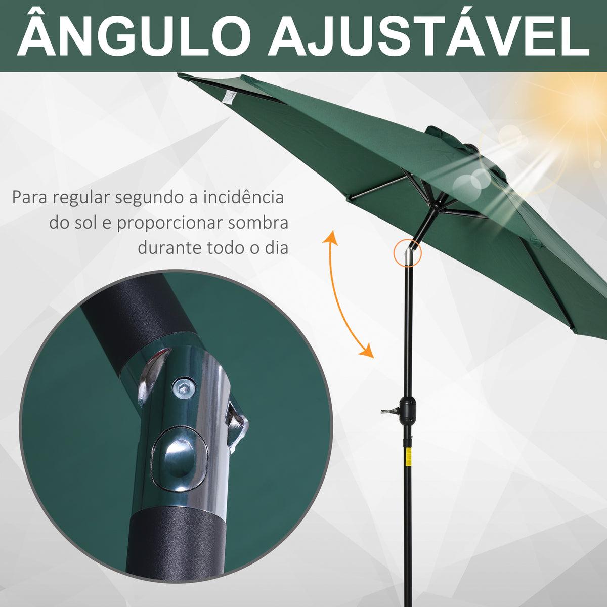 Guarda-sol de Jardim, Ø260x235 cm, Guarda-sol Reclinável com Manivela, Poste Removível de Alumínio e 6 Varetas de Metal, para Terraço, Exterior, Varanda, Verde — foto 4