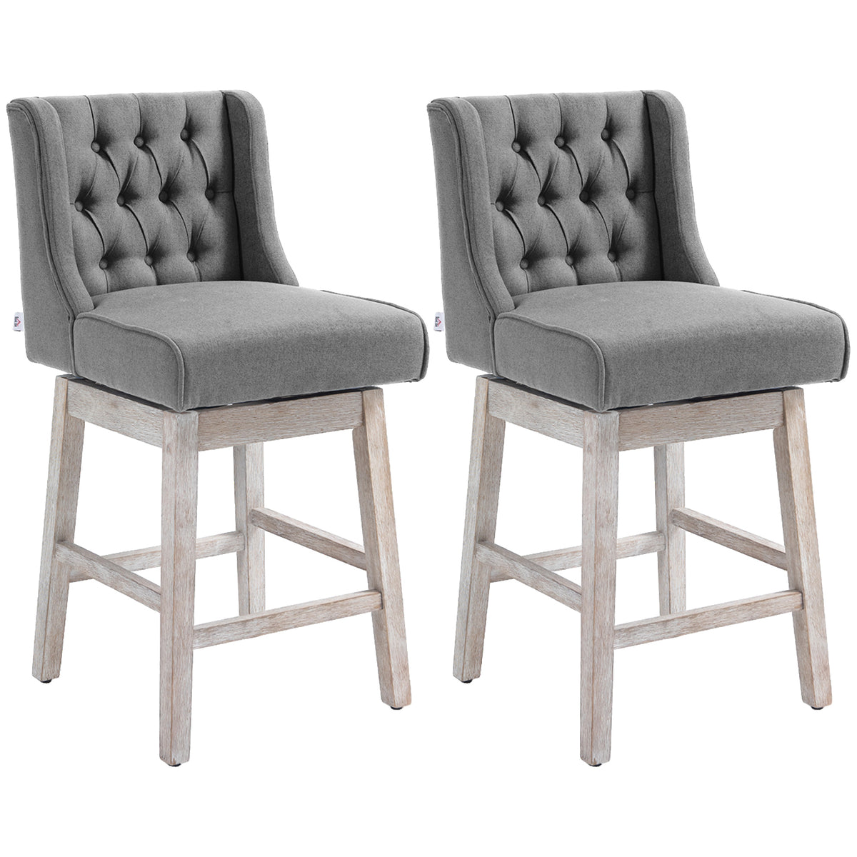 Conjunto de 2 Bancos de Bar com Encosto Giratórios 180° Bancos Altos de Cozinha com Apoio para Pés e Pés de Madeira para Sala de Jantar 45,7x57,2x101 cm Cinzento — foto 1