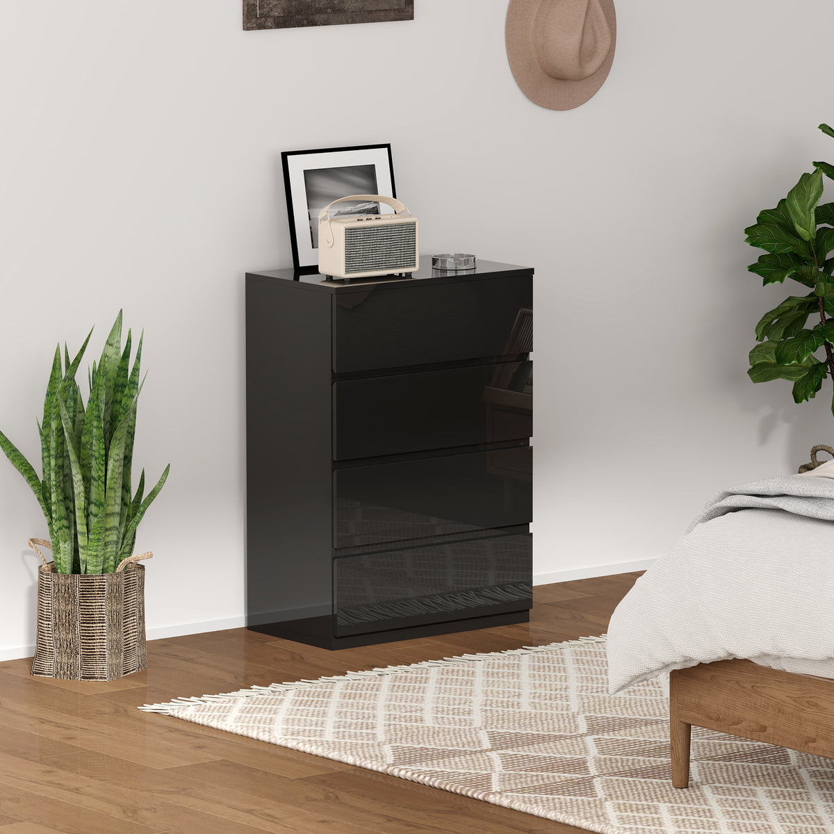 Cómoda com 4 Gavetas de Madeira Cómoda de Dormitório Cómoda Preta para Sala de Estar Estilo Moderno 55x34x80 cm Preto — foto 2