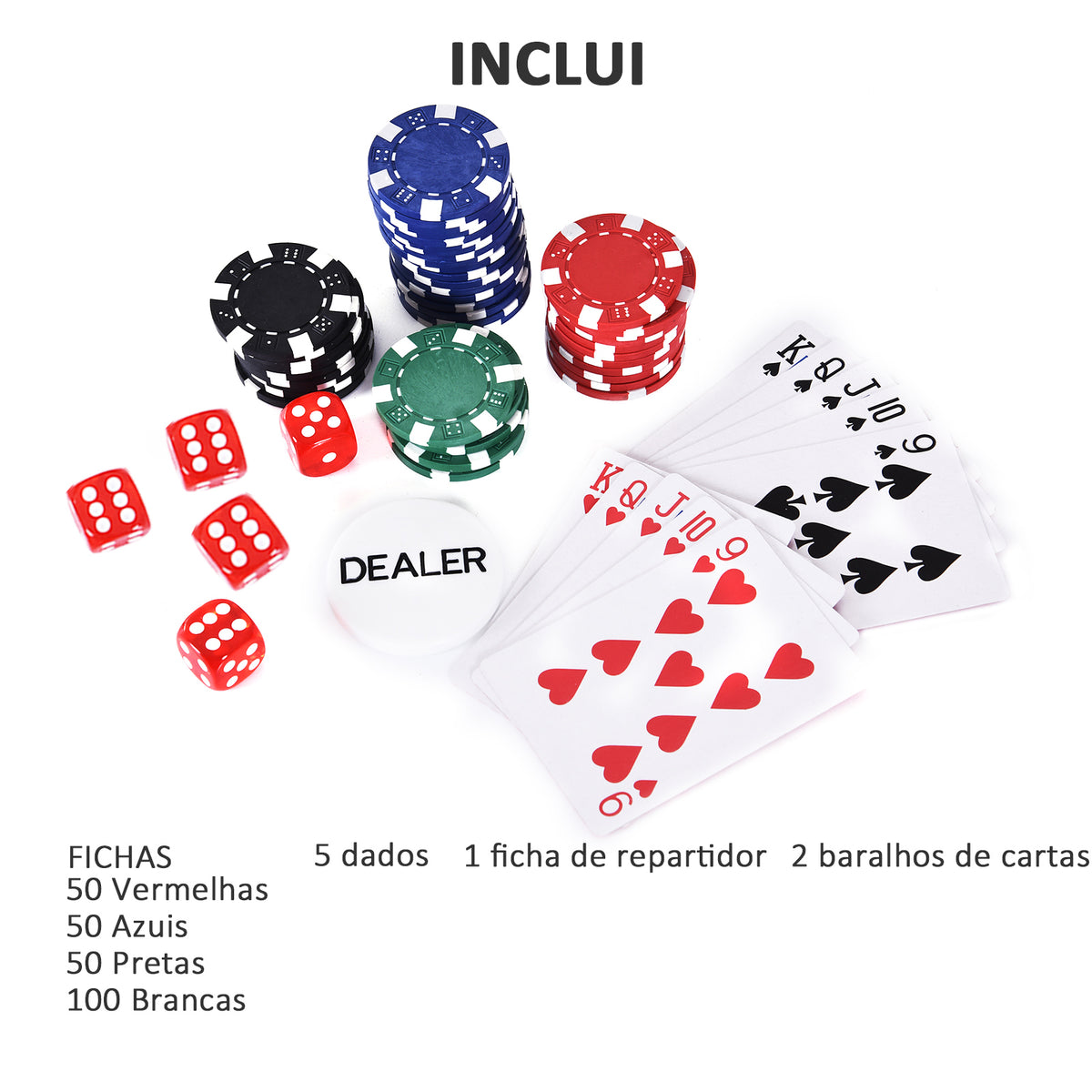 Mala de Poker Profissional com 200 Fichas Jogo de Pôquer Casino com Maleta de Alumínio 5 Dados 2 Baralhos de Cartas e 1 Ficha de Dealer 29,5x20,5x6,5cm Multicor — foto 4