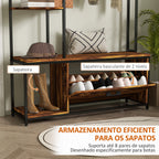 Móvel Cabide de Entrada com Sapateira Móvel de Entrada 4 em 1 com Banco Sapateira Prateleiras Ganchos Compartimento e Sistema Anti-Tombo para Corredor Dormitório 120x35x180 cm Marrom Escuro — foto 5