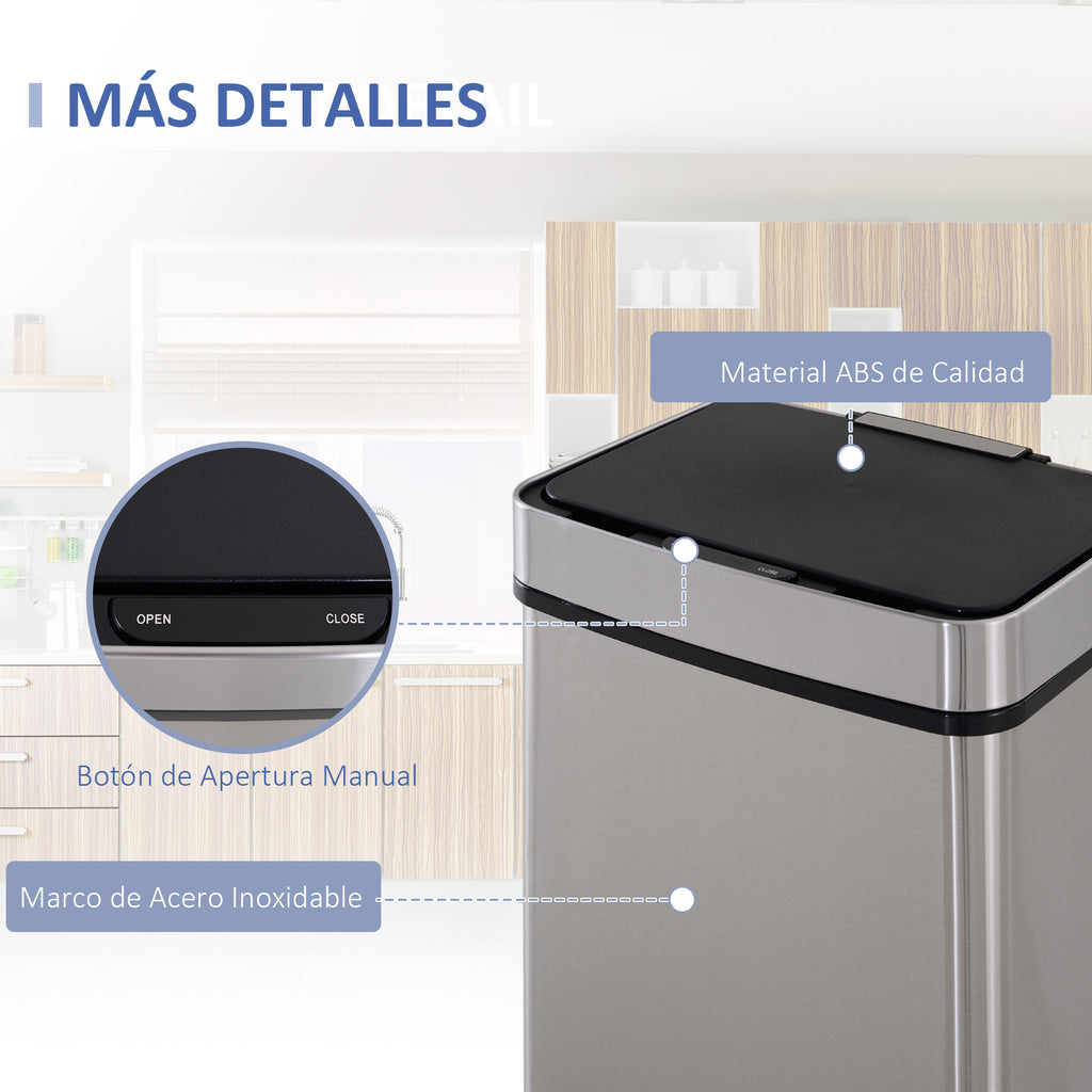 Balde de Lixo 72 L com Abertura Automática Balde de Lixo de Aço Inoxidável e Reciclagem para Cozinha 42x30x81 cm Prata — foto 7