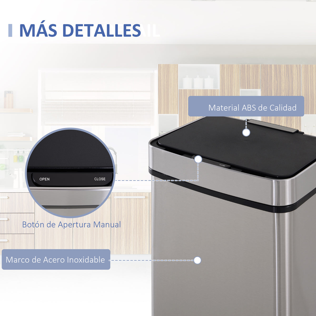 Balde de Lixo 72 L com Abertura Automática Balde de Lixo de Aço Inoxidável e Reciclagem para Cozinha 42x30x81 cm Prata — foto 7