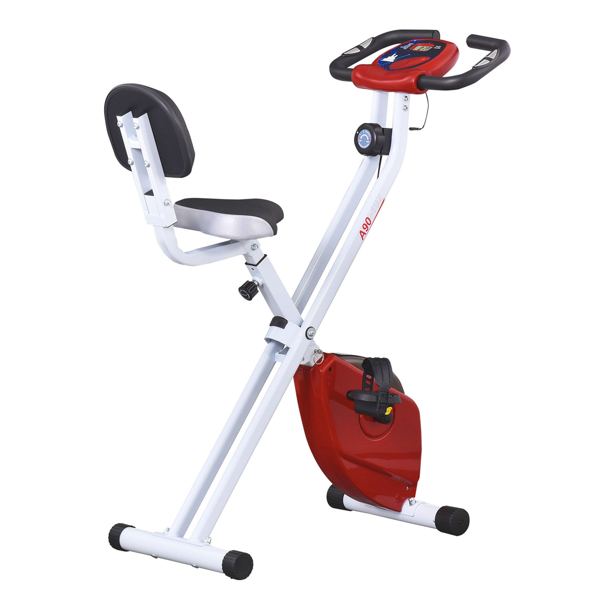 Bicicleta ergométrica profissional Formato X dobrável vertical com 8 níveis Banco de resistência magnética com altura ajustável Aço 43x97x109 cm Vermelho — foto 1
