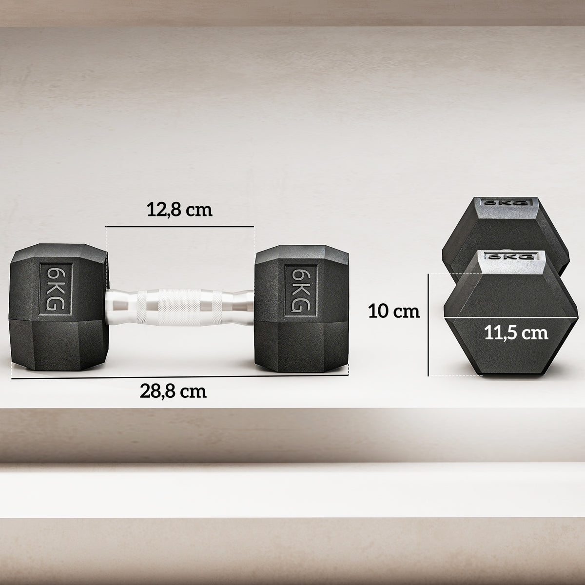 Conjunto de Halteres 12 kg com Barra Metálica e Cabeça Hexagonal Conjunto Pesos para Treino em Casa Ginásio 28,8x11,5 cm Preto e Prata — foto 3