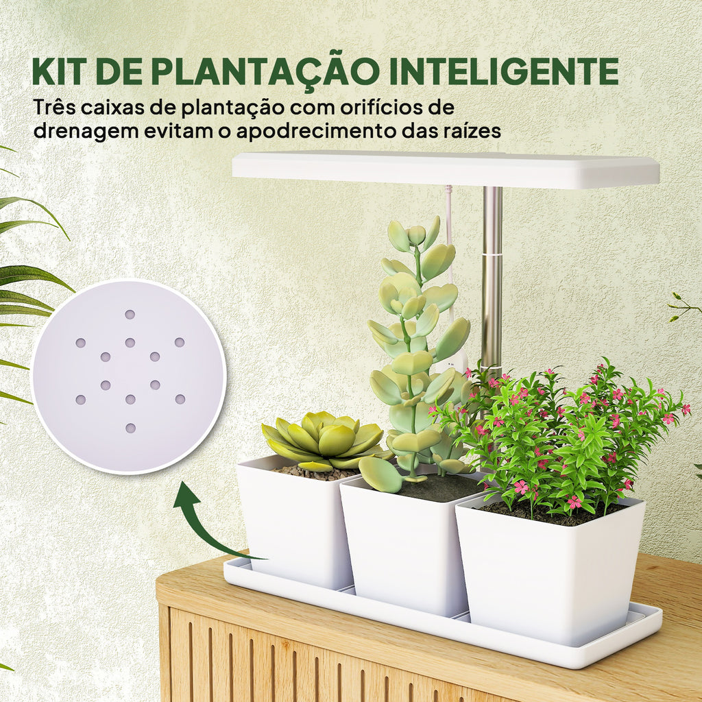 Luz de Crescimento com 30 LED de Espectro Completo Ajustável em Altura com Temporizador Automático 8/12/16/24H 5 Níveis de Brilho e 3 Vasos para Estufa Jardim 31,8x13,4x18,6-35,6 cm Branco — foto 4