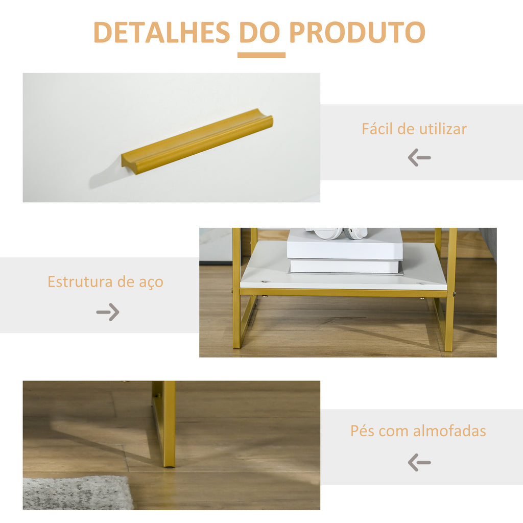 Mesa de Cabeceira Mesa Auxiliar com 1 Gaveta e Prateleira de Armazenamento para Dormitórios Sala de Estar Escritório Estilo Moderno 45x40x60cm Branco — foto 6