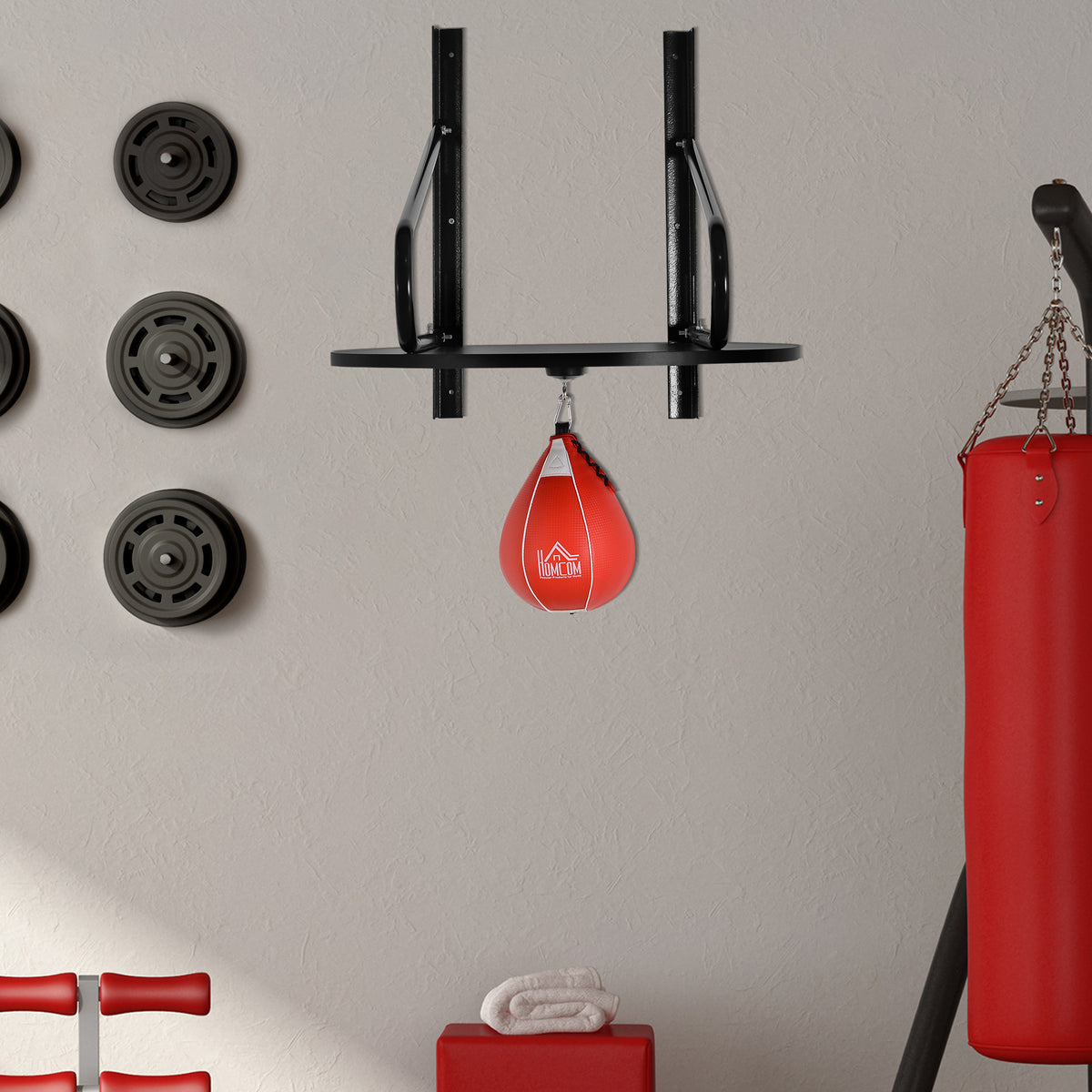 Pera de Boxe com Suporte de Parede Punching Ball para Boxe com Plataforma Ajustável em Altura Suporte Giratório e Insuflador 60x73x80 cm Vermelho e Preto — foto 2
