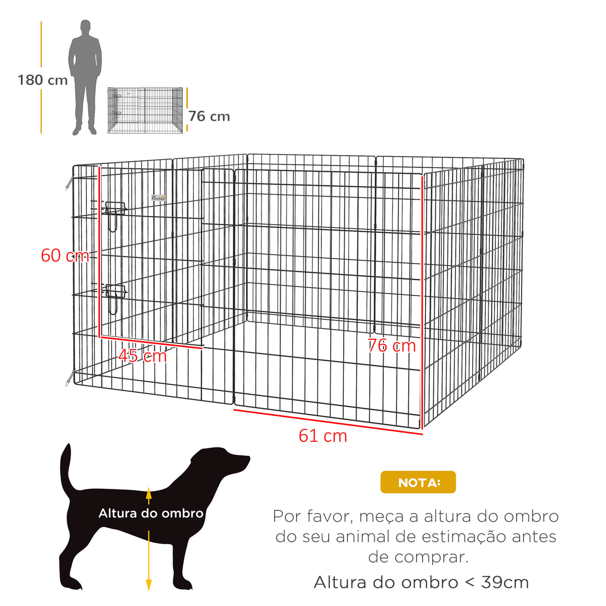 Parque para Cães 8 Painéis 76x61cm Dobráveis Gaiola Metálica para Animais de Estimação com Porta e Dupla Fechadura para Jardim Pátio Exterior Preto — foto 3