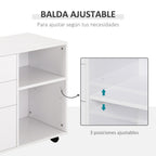 Armário de Escritório para Impressora Multifuncional com 3 Gavetas Prateleira Ajustável e Rodas 80x40x65cm Branco — foto 5