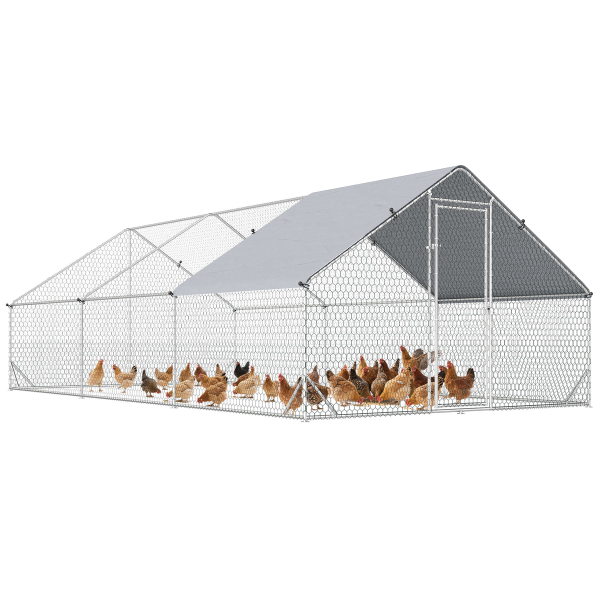 Galinheiro de Exterior Grande 3x6x2m Gaiola para 12-18 Galinhas de Aço Galvanizado com Teto de PE e Fechadura para Coelhos Prata — foto 1