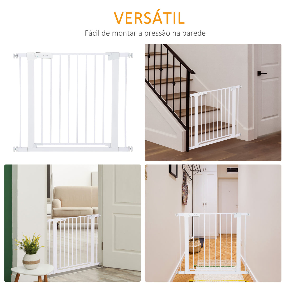 Barreira de Segurança para Cães Animais de Estimação 75-96cm para Escadas Portas e Corredores com Fechamento Automático Altura 76cm Branco — foto 4