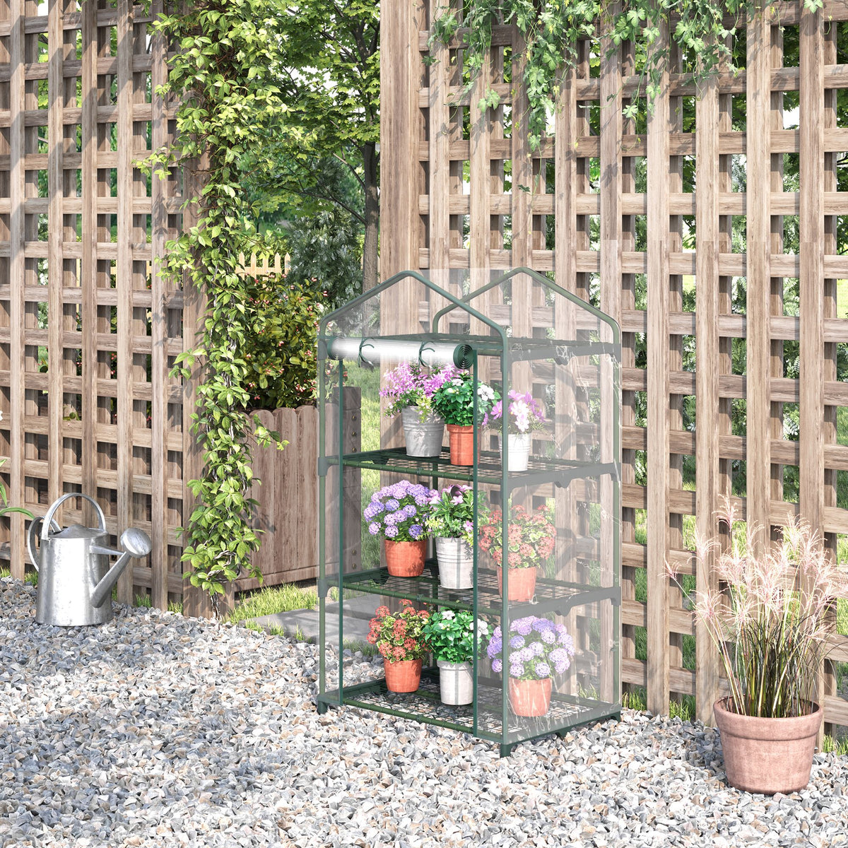Estufa de Jardim com 3 Prateleiras Metálicas e Porta Enrolável Estufa de Varanda Exterior para Cultivo de Plantas Flores 69x49x125cm Transparente — foto 2