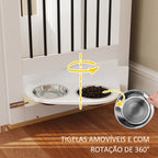 Gaiola para Cães Médios 2 em 1 Mesa Auxiliar com 2 Portas com Trava Comedouro Giratório de 360° 2 Tigelas e Almofadas Antiderrapantes 80x55x71,5 cm Branco — foto 4
