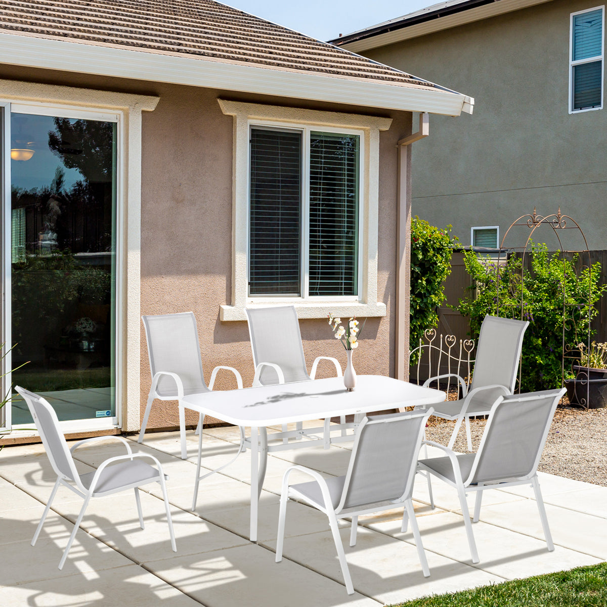 Conjunto de Jardim Refeição de 7 Peças Jogo de Mesa e 6 Cadeiras para Terraço com Tampo de Vidro Cinza — foto 2