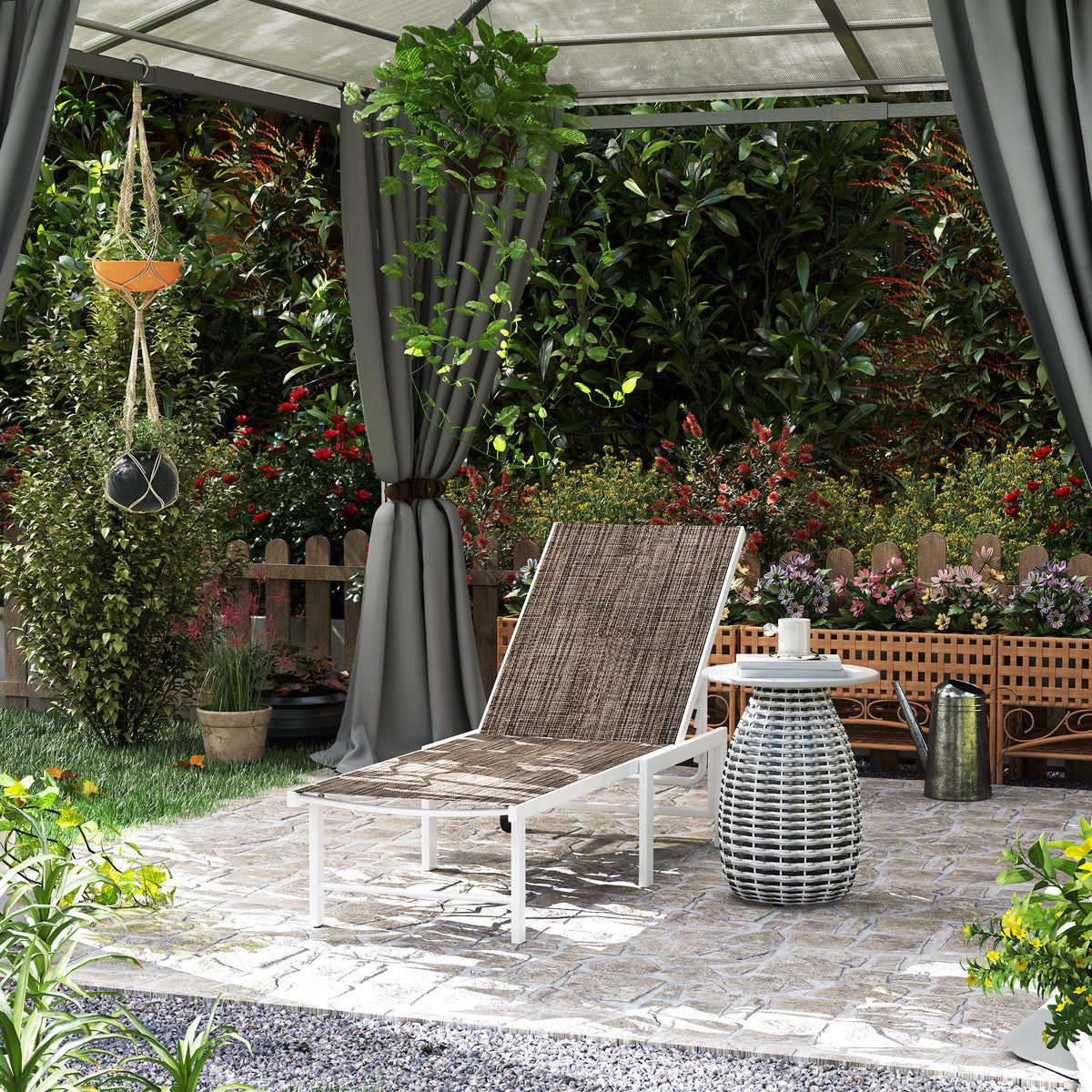 Espreguiçadeira Reclinável Espreguiçadeira Jardim com Rodas Encosto Ajustável em 5 Níveis e Estrutura de Aço Carga 120 kg para Pátio Varanda 166x60x84 cm Marrom — foto 2
