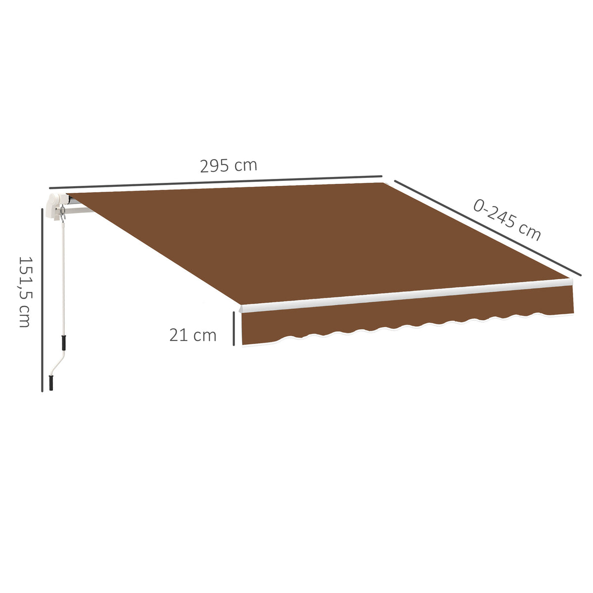 Toldo Manual Retrátil com Manivela 295x245cm Toldo Enrolável Alumínio com Proteção Solar para Janela Portas Balcão Terraço Exterior Café — foto 3
