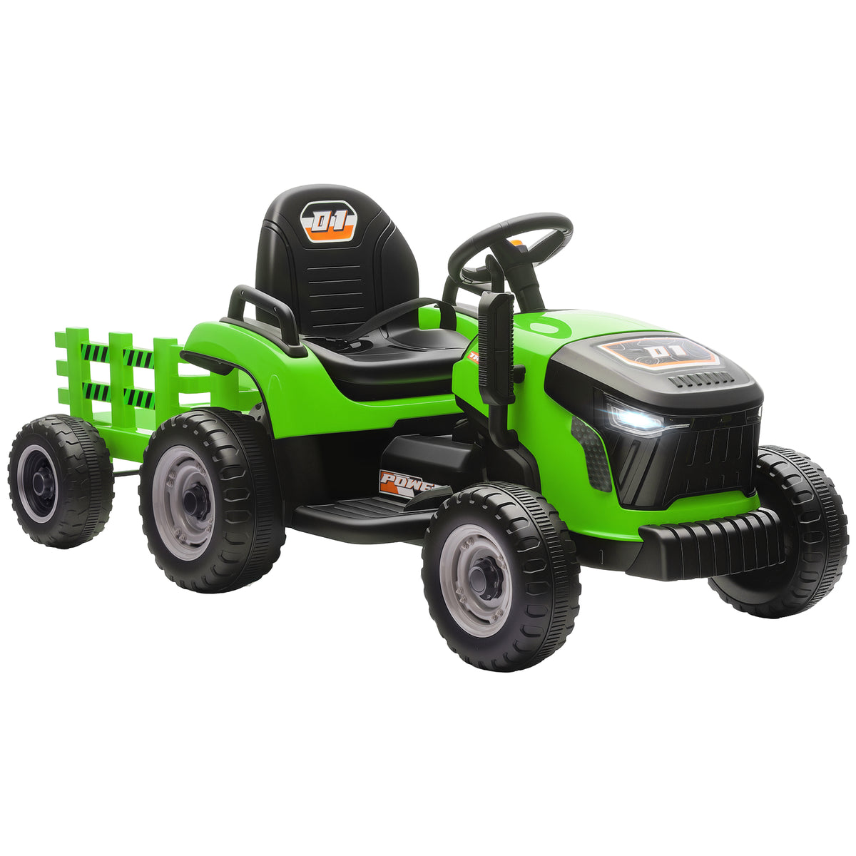 Trator Elétrico para Crianças com Reboque Desmontável Bateria 12V Velocidade 3-5 km/h Controle Remoto 2,4G Música Buzina para Crianças de 3-8 Anos 139x58x55 cm Verde — foto 1