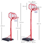 Cesta de basquete com altura ajustável de 210-260 cm com suporte de metal e base recarregável para crianças e adultos vermelho — foto 3