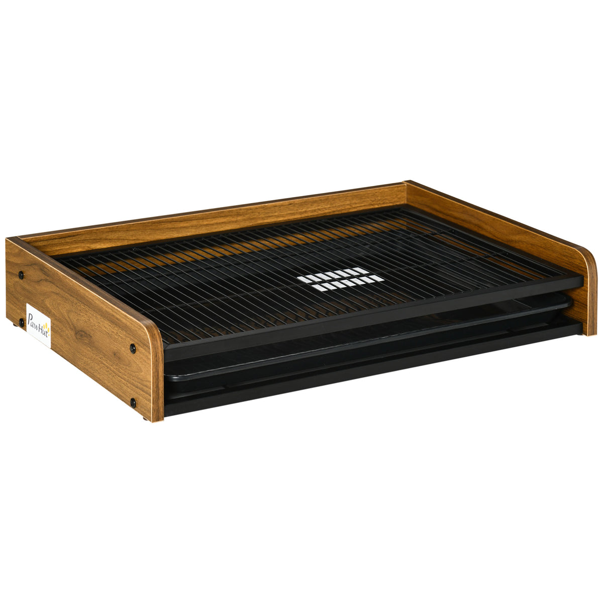 Sanita para Cães de Aço e Madeira Sanita para Adestramento de Cães Médios Pequenos com Grade e Bandeja Removível 62x45,5x11cm Marrom e Preto — foto 1