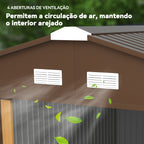 Abrigo de Jardim Metálico 340x386x200cm Abrigo de Exterior para Armazenamento de Ferramentas com Base de Reforço Incluida 4 Janelas de Ventilação e Porta Corredeira Marrom — foto 8